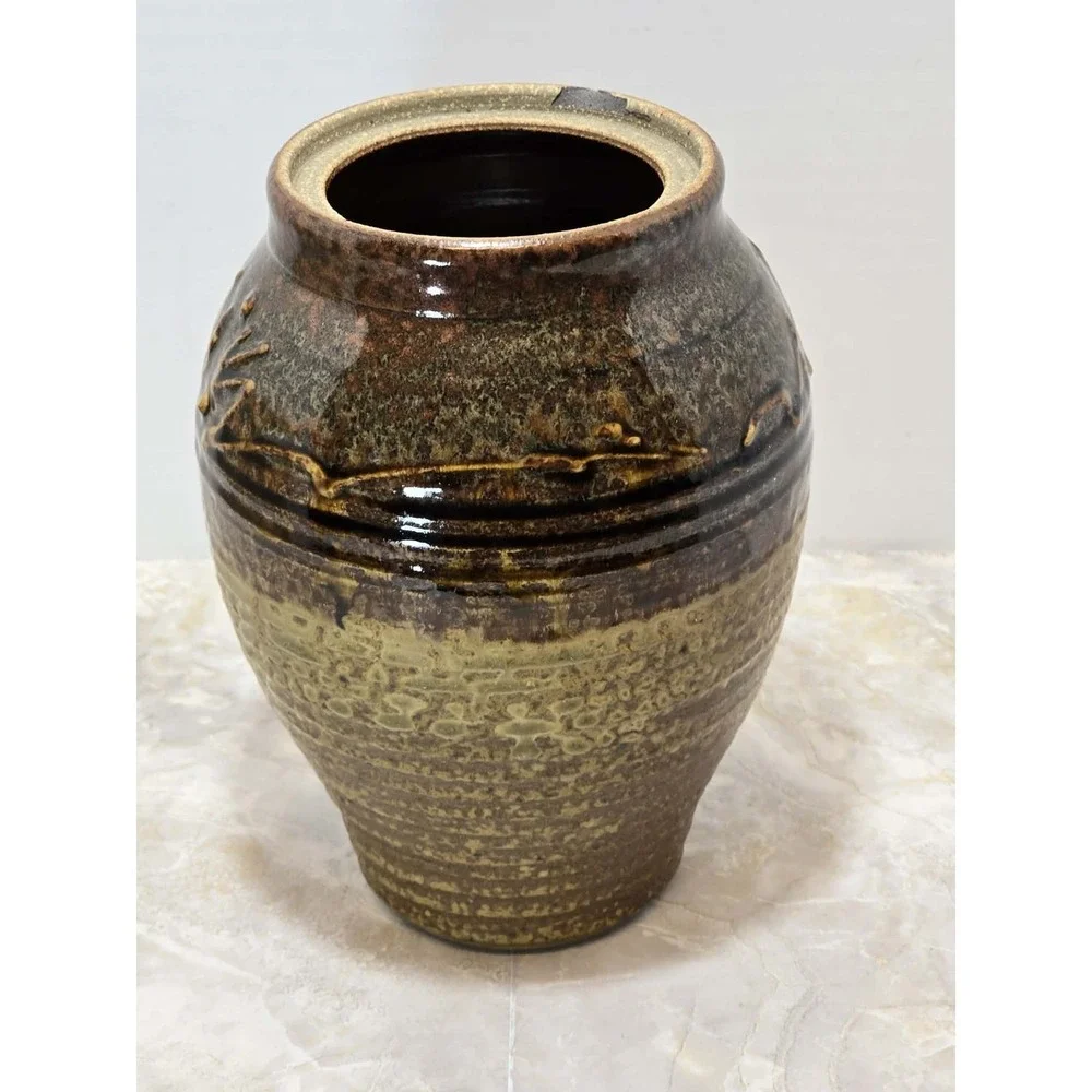 Studio Pottery Art Vase GUC Signed Brown Green Drip Glaze Rustic Boho 🍂 - Picture 4 of 8